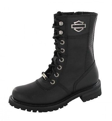 Harley Davidson Matisa Mujer Negro 10" Lace Up Boot Cuero Zip Biker 40