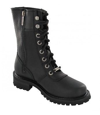 Harley Davidson Matisa Mujer Negro 10" Lace Up Boot Cuero Zip Biker 40