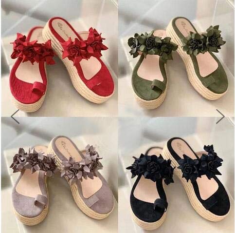 HASUNY Sandalias de Plataforma sin Cordones de Flores para Mujer, Sandalias de juanete Chanclas con cuña ortopédica Zapatillas diarias Playa Verano,Marrón,38