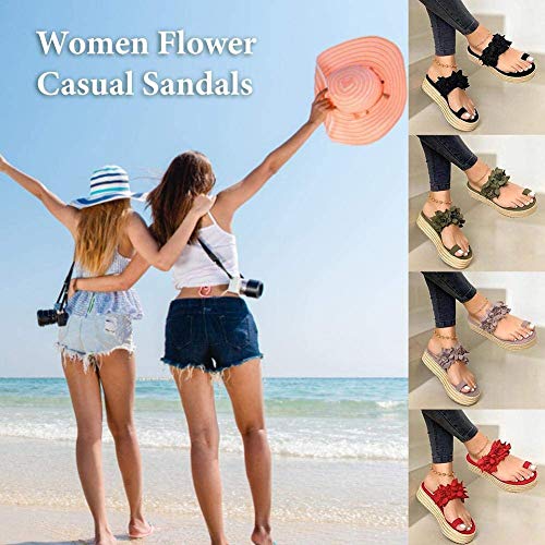 HASUNY Sandalias de Plataforma sin Cordones de Flores para Mujer, Sandalias de juanete Chanclas con cuña ortopédica Zapatillas diarias Playa Verano,Marrón,38