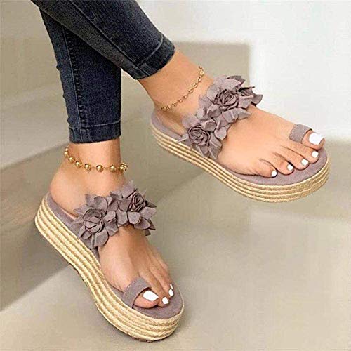 HASUNY Sandalias de Plataforma sin Cordones de Flores para Mujer, Sandalias de juanete Chanclas con cuña ortopédica Zapatillas diarias Playa Verano,Marrón,38
