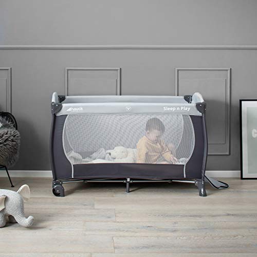 Hauck Cuna de Viaje Sleep N Play Center, de Nacimiento hasta 15 kg, 120 x 60 cm, Doble Altura, Cambiador, Ruedas, Entrada Lateral, Plegable, Bolsa de Transporte, Gris