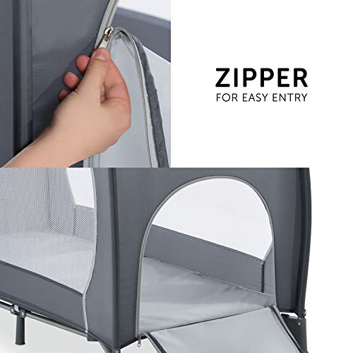 Hauck Cuna de Viaje Sleep N Play Center, de Nacimiento hasta 15 kg, 120 x 60 cm, Doble Altura, Cambiador, Ruedas, Entrada Lateral, Plegable, Bolsa de Transporte, Gris