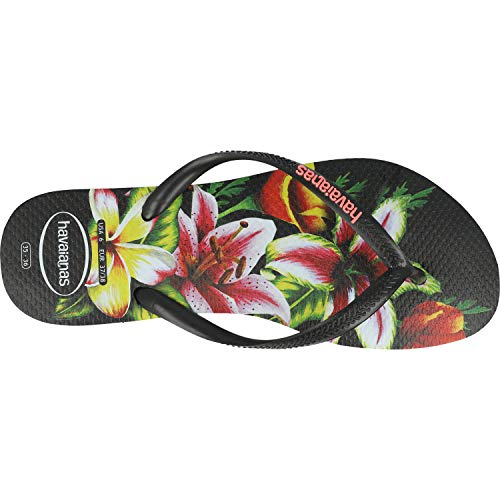 Havaianas Slim Floral, Chanclas para Mujer, Multicolor (Black/Black 1069), 39/40 EU