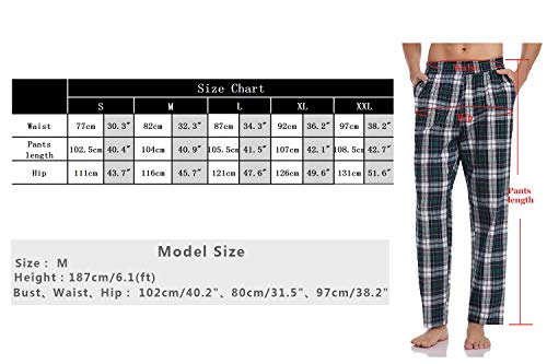 Hawiton Pantalones de Pijama Hombre Algodón Largo Pantalones de Dormir Hombre Invierno de Cuadros Pantalón Pijama de Estar por Casa