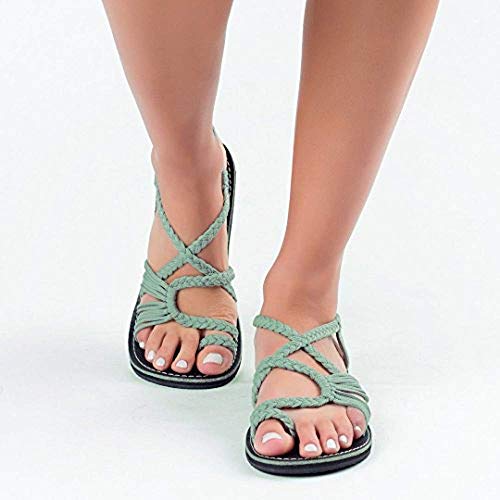 HeLenRed Sandalias planas de mujer para caminar con puntera antideslizante trenzado zapatos de cuerda para verano playa, negro (Azul Royal), 40.5 EU