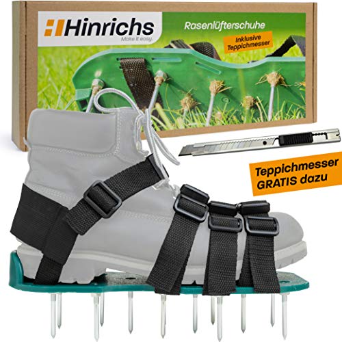 Hinrichs Zapatos Aireadores de Césped Zapatos con Suelas Escarificadoras - Escarificador Manual - para un aireado Sencillo y fácil del césped - Cortador Gratis