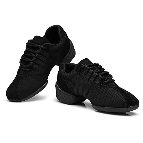 HIPPOSEUS Mujer Zapatillas de Baile, Lona, con Cordones,EST01A，Negro,EU 37