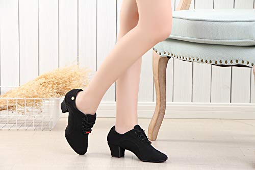 HIPPOSEUS Zapatillas de Baile Latino para Mujeres con Punta Cerrada Zapatos de Entrenamiento de salón de Baile Suela de Gamuza de tacón bajo,NJB701，Negro,EU 41