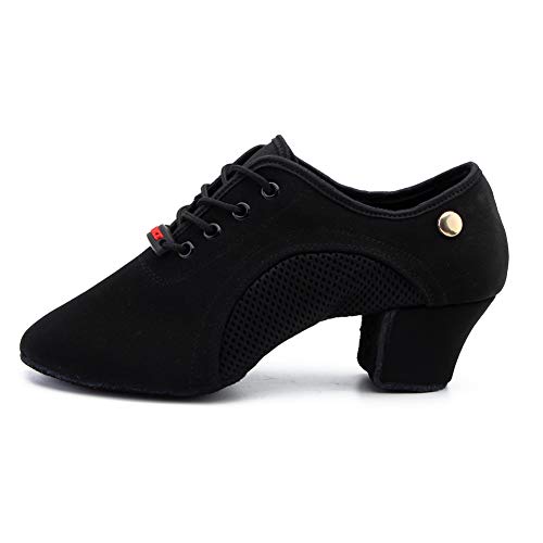 HIPPOSEUS Zapatillas de Baile Latino para Mujeres con Punta Cerrada Zapatos de Entrenamiento de salón de Baile Suela de Gamuza de tacón bajo,NJB701，Negro,EU 41