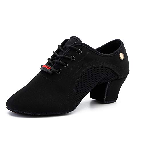 HIPPOSEUS Zapatillas de Baile Latino para Mujeres con Punta Cerrada Zapatos de Entrenamiento de salón de Baile Suela de Gamuza de tacón bajo,NJB701，Negro,EU 41