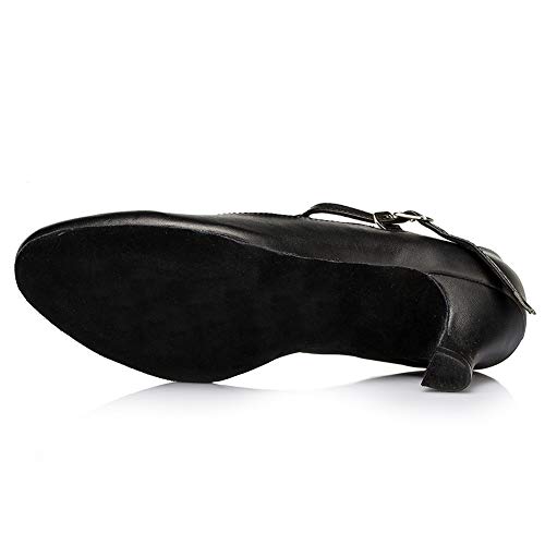 HIPPOSEUS Zapatos de Baile con Correa en T para Mujer con Punta Cerrada Zapatos de carácter de Salsa de salón Latino,Negro,EU 39