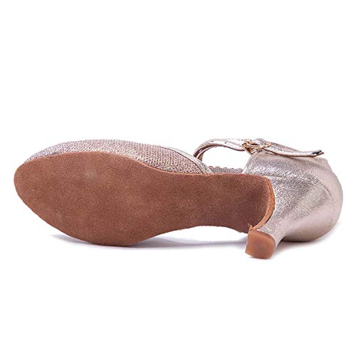 HIPPOSEUS Zapatos de Baile de Cuero sintético Brillo para Mujer con Dedos Cerrados Zapatos de Baile de práctica Zapatos de Baile de Boda estándar, Modelo WX-CL,Dorado Champagne Color,EU 37/4.5 UK