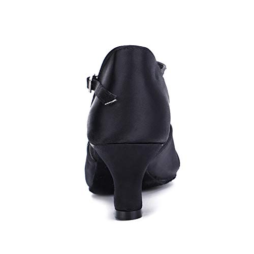 HIPPOSEUS Zapatos de Baile Latino con Correa en T para Mujer Zapatos de práctica de Baile de salón de satén,Negro,37.5 EU