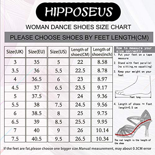 HIPPOSEUS Zapatos de Baile Latino para Mujer Salsa Performance Dancing Shoes con Brillo de Cuero Heel 5CM Modelo 255,Plateado Color,EU 37.5
