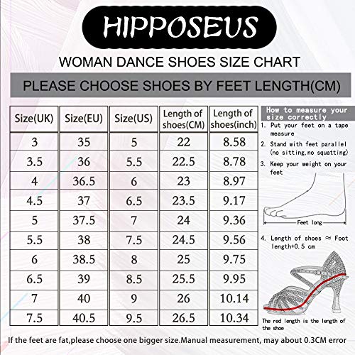HIPPOSEUS Zapatos de Baile Latino para Mujeres Salsa Performance Dancing Shoes con Glitter Leather Modelo 255,Plateado Color,EU 37.5