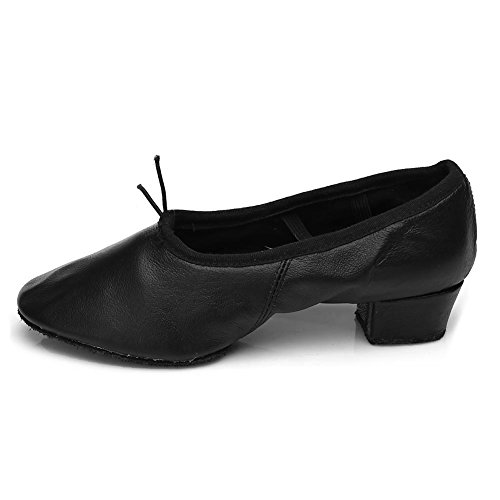 HIPPOSEUS Zapatos de Baile para Mujer con Dedos Cerrados Zapatos de práctica de Entrenamiento para Maestros de Baile Tacón bajo,ES101-LT,Negro Color,EU 38