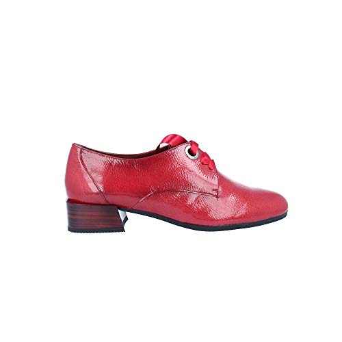 HISPANITAS HI99215, Zapatos acordonados de Tacon Medio, para Mujer, Color Charol Rojo. - Cuero Talla: 39