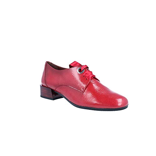 HISPANITAS HI99215, Zapatos acordonados de Tacon Medio, para Mujer, Color Charol Rojo. - Cuero Talla: 39