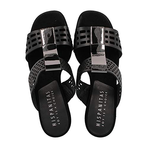 Hispanitas Pala Calada Negro tacón Plata Sandalia para Mujer, 40
