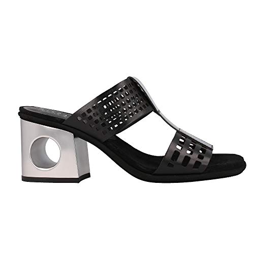 Hispanitas Pala Calada Negro tacón Plata Sandalia para Mujer, 40