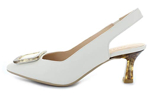 HISPANITAS YHV09928, Zapatos de tacón, para Mujer, Puntera Cerrada, Color Blanco Roto - Cuero Talla: 40