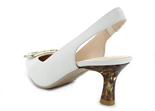 HISPANITAS YHV09928, Zapatos de tacón, para Mujer, Puntera Cerrada, Color Blanco Roto - Cuero Talla: 40