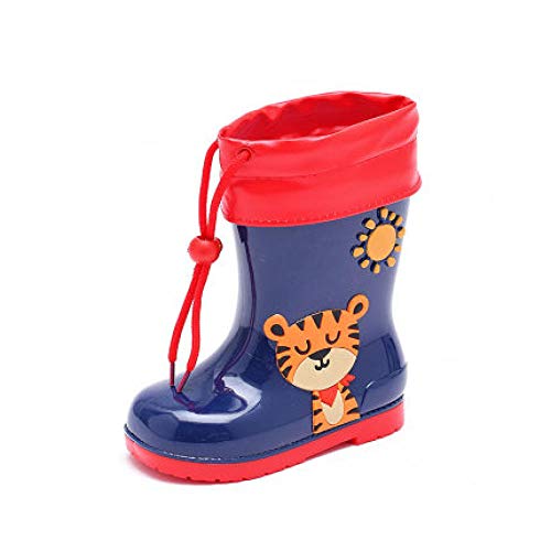hjkg Botas Lluvia Niños Patrón De Tigre De Dibujos Animados Azul con Terciopelo Cordón De Goma Moda Infantil PVC Clásico De Moda Lindo Impermeable Cálido Suave Cómodo Antideslizante Zapatos De Agua D
