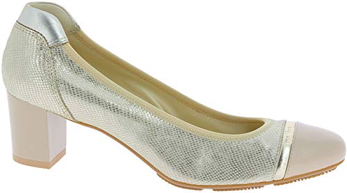 Hogan H228 Zapatos de Salon para Mujeres con Tacon Cuadrado Medio en Piel Dorada - Número de Modelo: HXW2280L05287I0W83 - Tamaño: 39.5 EU
