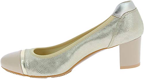 Hogan H228 Zapatos de Salon para Mujeres con Tacon Cuadrado Medio en Piel Dorada - Número de Modelo: HXW2280L05287I0W83 - Tamaño: 39.5 EU