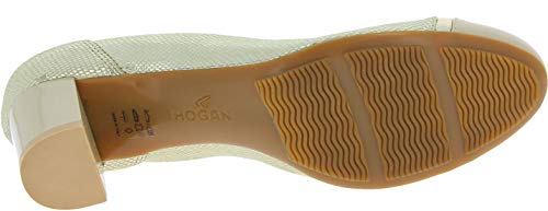 Hogan H228 Zapatos de Salon para Mujeres con Tacon Cuadrado Medio en Piel Dorada - Número de Modelo: HXW2280L05287I0W83 - Tamaño: 39.5 EU