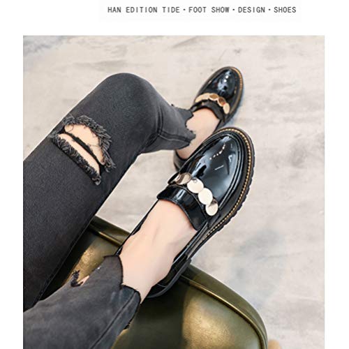 Holibanna Mocasín de Mujer Centavo Estilo Británico Zapato Casual Plano de Charol Deslizamiento en Zapatos de para Mujer Dama Negro Talla 39 24. 5 Cm de Longitud 7. 5Us 5Uk 38. 5Eu 9. 6285