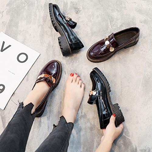 Holibanna Mocasín de Mujer Centavo Estilo Británico Zapato Casual Plano de Charol Deslizamiento en Zapatos de para Mujer Dama Negro Talla 39 24. 5 Cm de Longitud 7. 5Us 5Uk 38. 5Eu 9. 6285