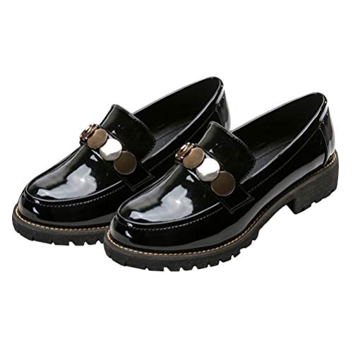 Holibanna Mocasín de Mujer Centavo Estilo Británico Zapato Casual Plano de Charol Deslizamiento en Zapatos de para Mujer Dama Negro Talla 39 24. 5 Cm de Longitud 7. 5Us 5Uk 38. 5Eu 9. 6285
