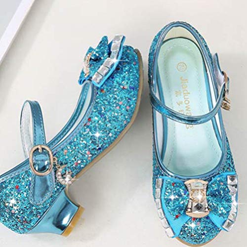 Holibanna Zapatos de Baile para niños Tacones de Gatito con Lentejuelas Brillantes Parte Superior Bailando Calabazas con Bowknot para niña Azul 17.7cm