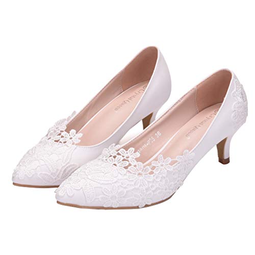 Holibanna Zapatos de Fiesta de Noche de Boda Nupcial Zapatos de Tacón Bajo de Estilete para Mujer Zapatos Elegantes de Vestir de 5 Cm