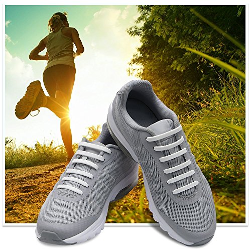 Homar sin corbata Cordones de zapatos para niños y adultos Impermeables cordones de zapatos de atletismo atlética de silicona elástico plano con multicolor de los zapatos del tablero Sneaker boots (Adult Size White)