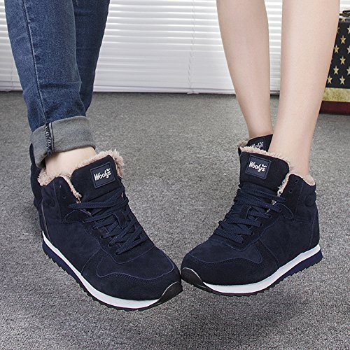 Hombre Mujer Botas de Nieve Invoerno Tobillo Piel Al Aire Libre Zapatillas Altas Negro Azul 35-46 Azul 37