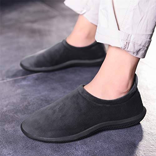 Hombre Mujer Pantuflas de Invierno Unisexo Zapatillas de Estar Cerradas Calienta Pantuflas Zapatos de Pareja Zapatos de Leopardo,Gris,42 EU