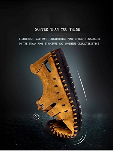 Hombres Deportivas Sandalias Zapatillas Verano Pescador Playa Zapatos Senderismo Casuales Cuero Chanclas Transpirable Trekking(Caqui,46 EU,28CM De talón a Dedo del pie