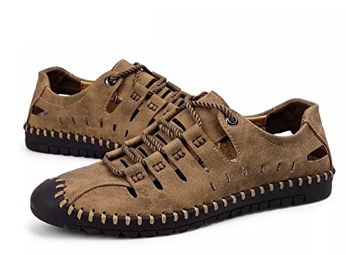 Hombres Deportivas Sandalias Zapatillas Verano Pescador Playa Zapatos Senderismo Casuales Cuero Chanclas Transpirable Trekking(Caqui,46 EU,28CM De talón a Dedo del pie