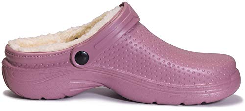 Hombres Lined Clog Mujeres Zuecos con Forro Pelusa Caliente Zapatos de jardín Impermeable Pantuflas Interior Zapatillas Unisex Adulto, 44 EU, Morado