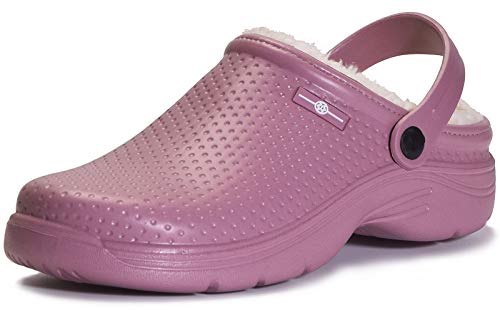Hombres Lined Clog Mujeres Zuecos con Forro Pelusa Caliente Zapatos de jardín Impermeable Pantuflas Interior Zapatillas Unisex Adulto, 44 EU, Morado