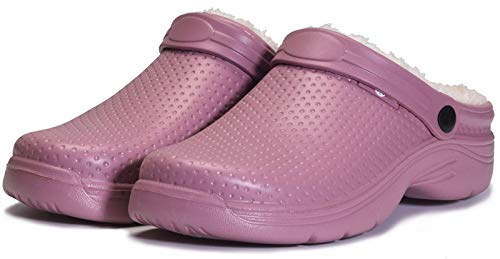 Hombres Lined Clog Mujeres Zuecos con Forro Pelusa Caliente Zapatos de jardín Impermeable Pantuflas Interior Zapatillas Unisex Adulto, 44 EU, Morado