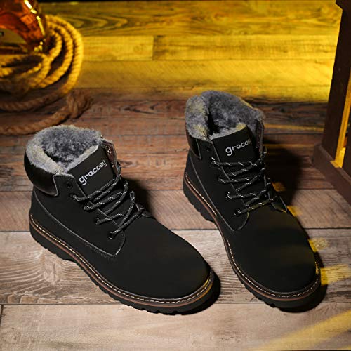 Hombres Zapatos de Nieve Invierno Botines, gracosy Calentar Botas De Nieve Anti-Deslizante Lazada Zapatos Botas de Trabajo Más Terciopelo Botines Botas con Pieles