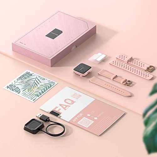 Hommie Smartwatch Mujer, Reloj Inteligente Mujer 1.3” Táctil Completa, Pulsera Actividad Mujer IP68 con 17 Deportes, Pulsómetros, Monitor de Sueño, Seguimiento del Menstrual,Control de Cámara