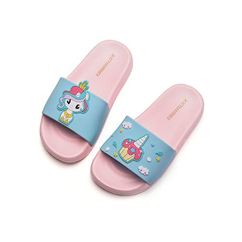 HommyFine Zapatos de Ducha, Playa y Piscina Sandalias de Baño Antideslizantes Sandalias de Unicornio Princesa Celestia para niños y niñas (Azul, Numeric_33)