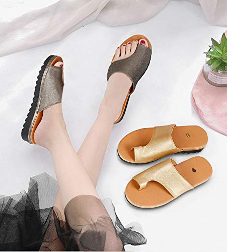 horen Sandalias Correctivas Sandalias Correctoras de Juanetes Ortopédicos Zapatos de Cuero de Pu para Mujer Zapatos de Corrección de Punta Gruesa Casual para Mujer de Fondo Grueso