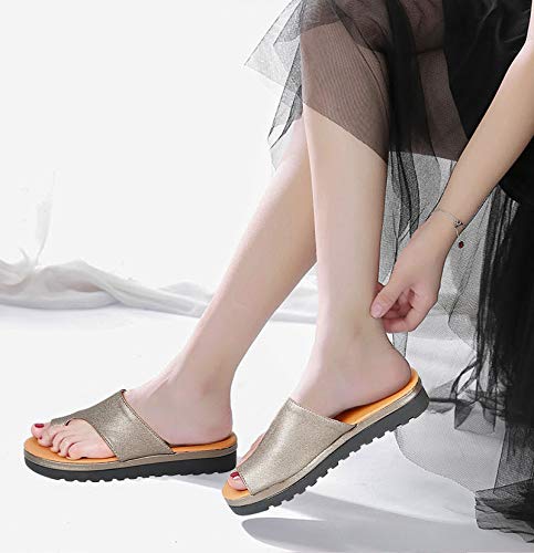 horen Sandalias Correctivas Sandalias Correctoras de Juanetes Ortopédicos Zapatos de Cuero de Pu para Mujer Zapatos de Corrección de Punta Gruesa Casual para Mujer de Fondo Grueso