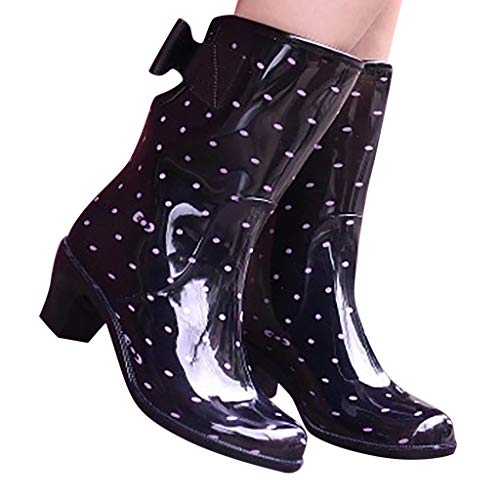HoSayLike Botas De Mujer Moda Fondo Plano TacóN Bajo Antideslizante Tubo Medio Arco Impermeable Slip-On Tacones Cuadrados Zapatos De Agua Botas De Lluvia